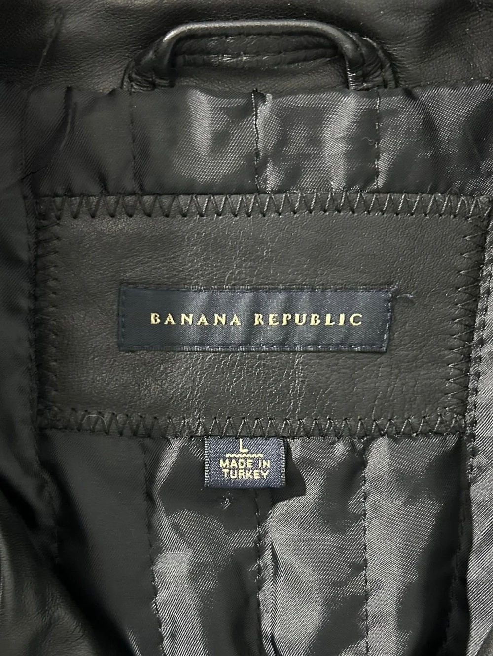 BANANA REPUBLIC Mens (L) Vintage Black 100% Leather Trench Coat Mid-Length Lined